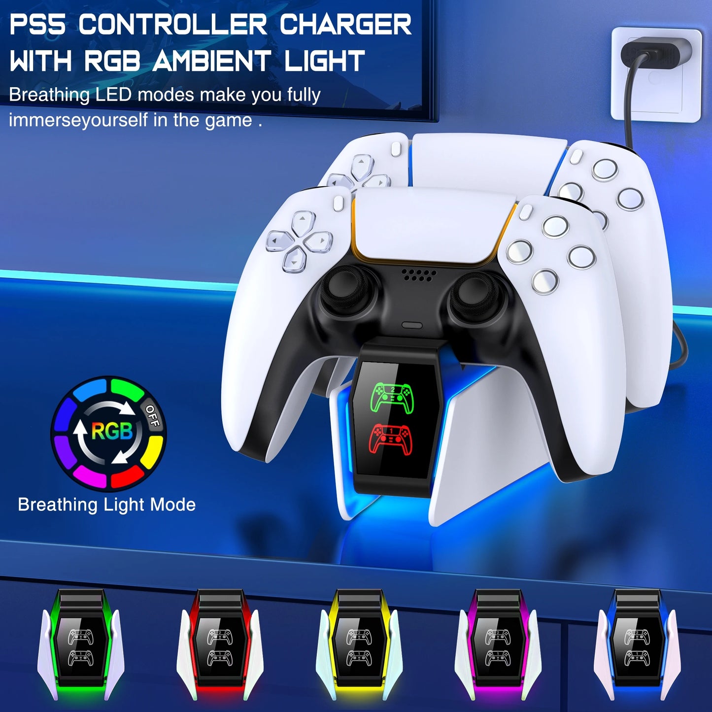 Station de charge double pour manette de jeu — chargeur rapide, indicateur LED, support d'accueil