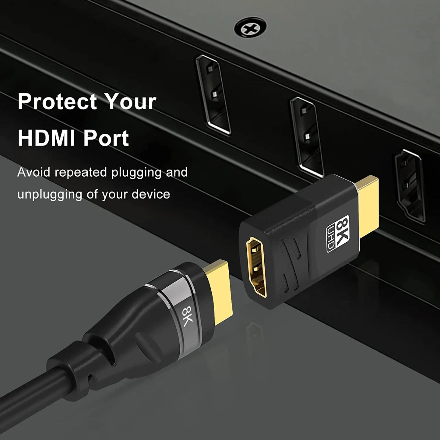 Adaptador HDMI 2.1, 8K, de 90 a 270 grados macho a hembra, 8k60Hz 4k120Hz, 48Gbps, compatible con PS5/4, HDTV, Roku, TV Stick, PC