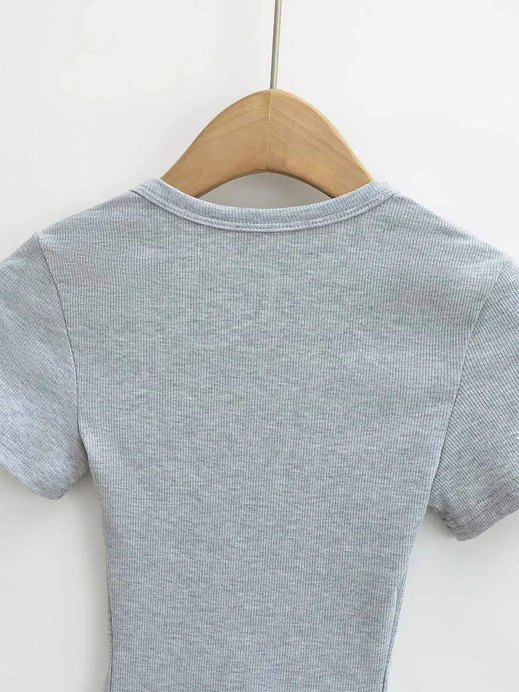 Haut Court Col Carré Femme — Coupe Cintrée, Extensible, Manches Courtes, Sexy Été