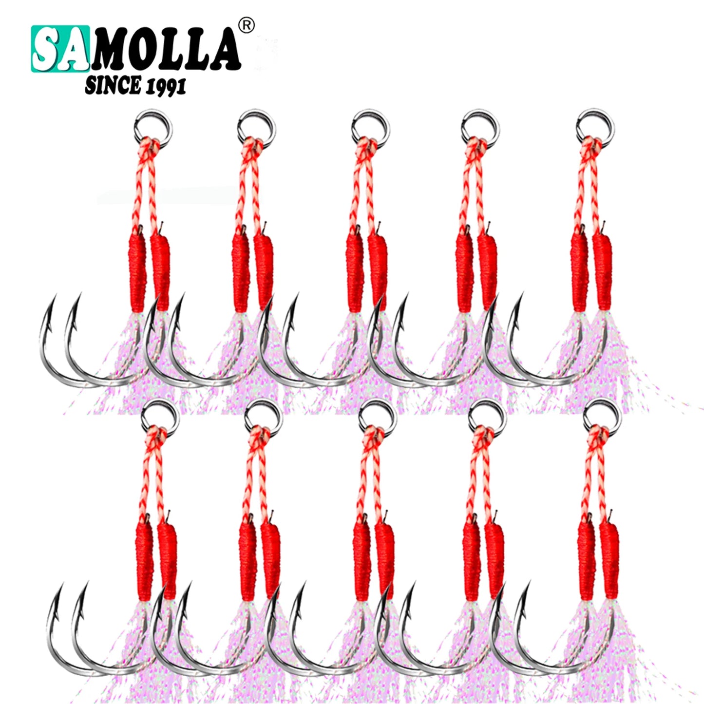 10 paire/lot crochet de pêche gabarit Double paire crochets fil barbelé plume accessoires Pesca acier à haute teneur en carbone leurre de pêche gabarits lent