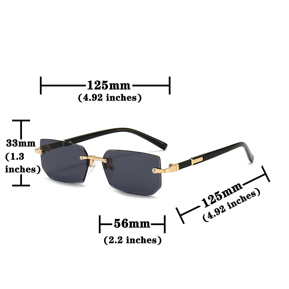 Rimless Rectangular Sunglasses for Men and Women, Popular Shades, Small Square Sunglasses, Summer Travel Fashion