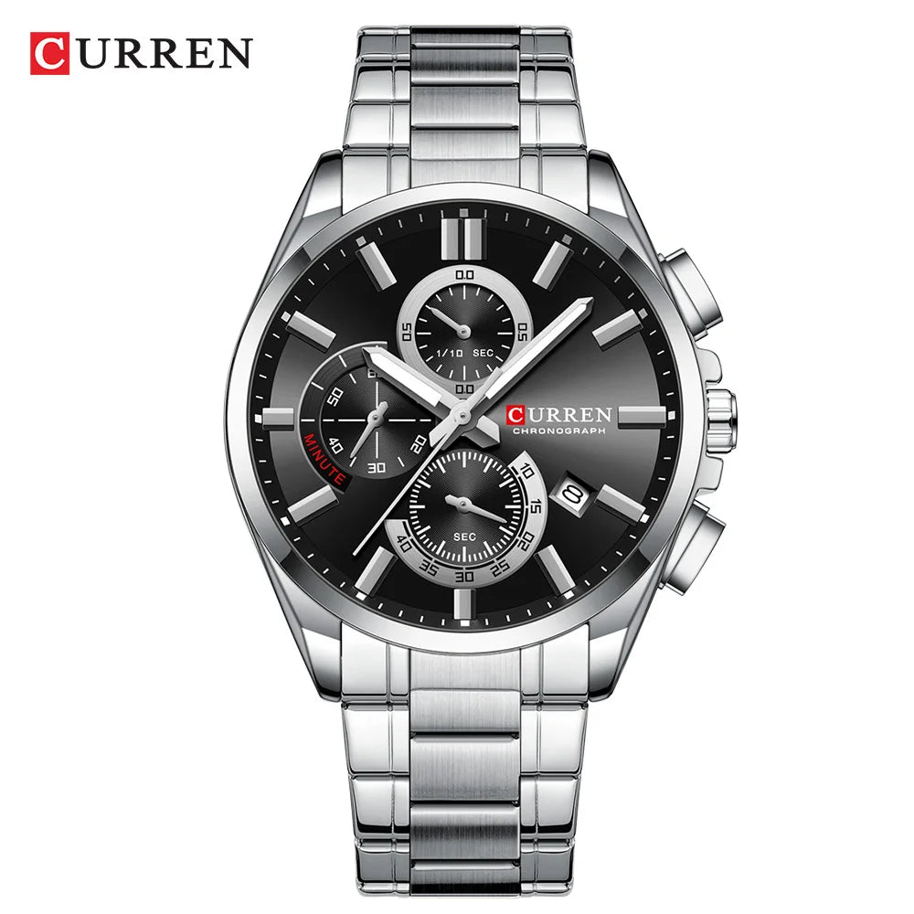 Montre tendance pour homme — calendrier, 6 aiguilles, bracelet en acier inoxydable, business