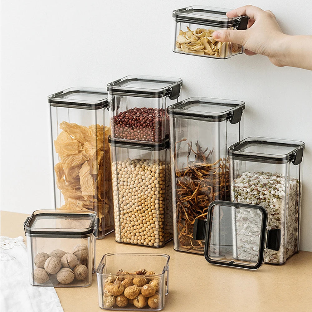 Sealed jars, kitchen organizer, cereal storage boxes, large capacity sealed container, seasoning jar set, freshness preservation tank, 1-4 pieces