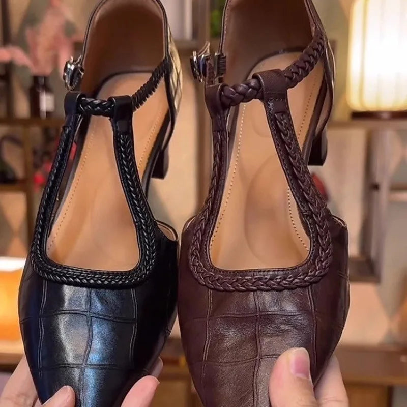 Designer high-heeled sandals pointy toe heel Women's Shoes 2025 trendy summer new thick pumps shallow buckle Women's Shoes
