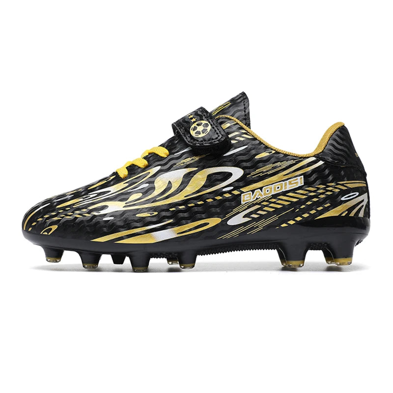 Chaussures de Football TF Enfant & Garçon Cuir Verni Basses — Gazon Synthétique & Futsal, Toutes Saisons