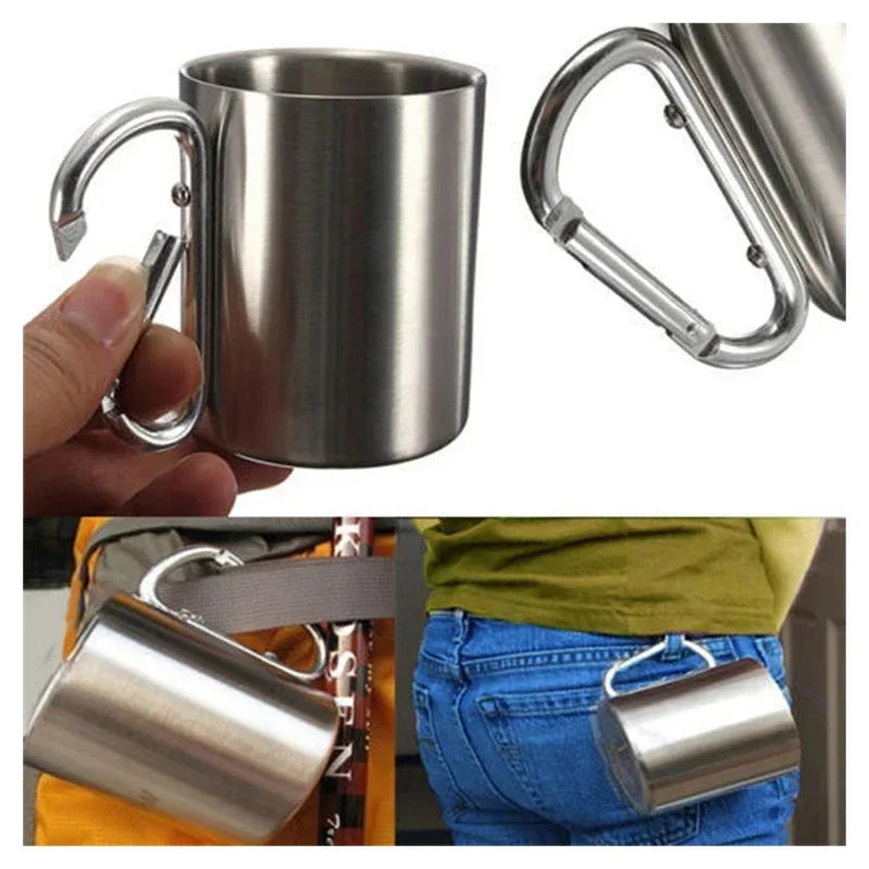 Bouton d'alpinisme en plein air, tasse d'eau, voyage Camping, bouton Portable en acier inoxydable, matériau 201, 1 pièce