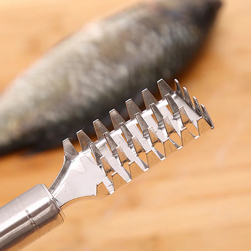 OYOO-Grattoir à écailles de poisson à double rangée en acier inoxydable, chaîne multi-usages, couteau de détartrage, outil de brosse à poisson, 1PC