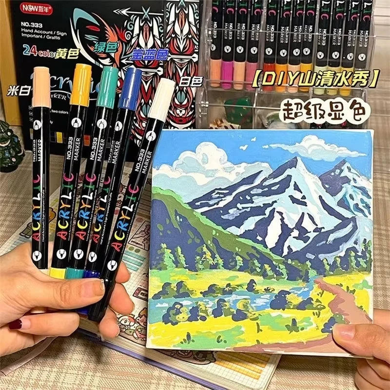 Rotuladores de pintura acrílica profesionales de 48 colores, punta doble fina y pincel, adecuados para piedra, madera, caligrafía