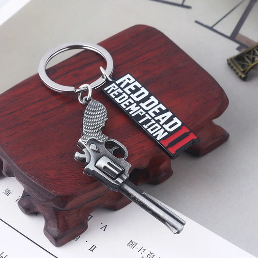 Jeu RDR2 Arthur Morgan Revolver porte-clés rouge mort rédemption 2 porte-clés Western Cowboy Fans cadeau Cosplay hommes femmes sac bijoux