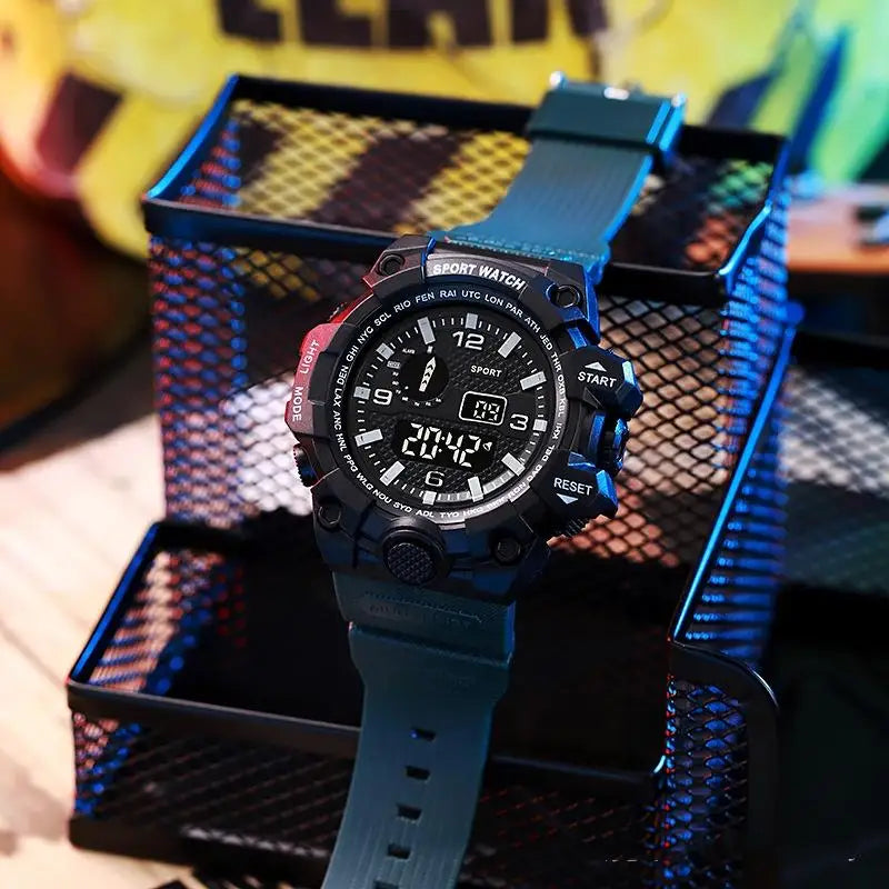Reloj de pulsera deportivo electrónico de moda para hombre, esfera grande multifuncional impermeable, alarma luminosa, reloj militar para niños y hombres