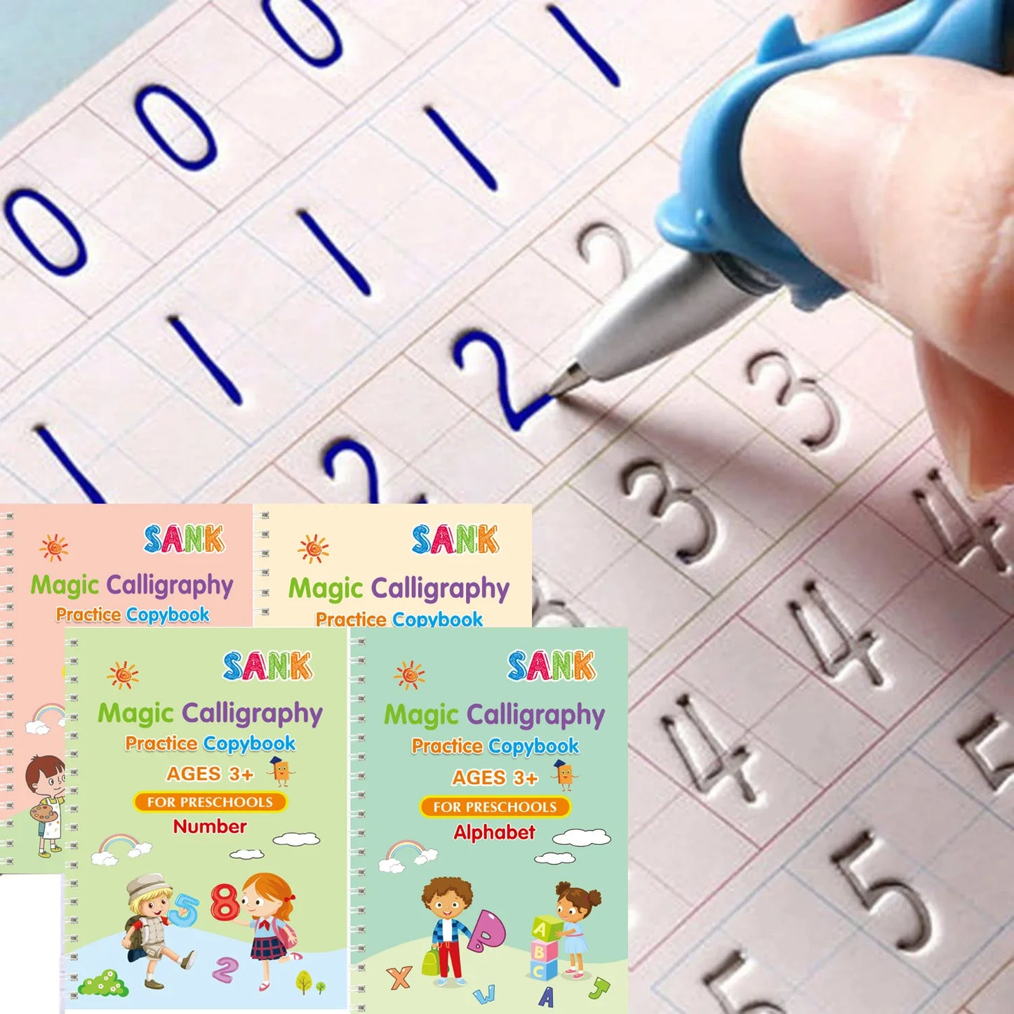 Cahier de pratique magique pour enfants — stylo, calligraphie, écriture réutilisable, préscolaire