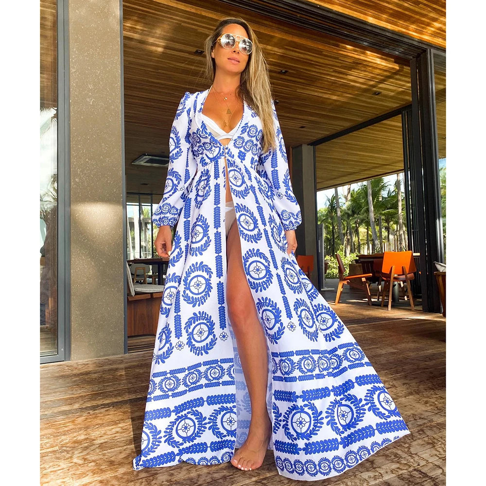 Blue Eyes Bikini Cover-Up, Tuniques de plage, Long Kaftan, Robe de plage, Sarong, Maillots de bain