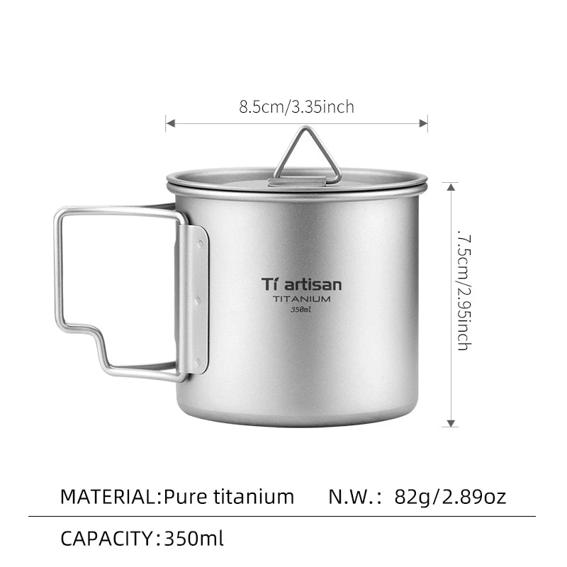 Tiartisan extérieur titane léger Portable thé tasse à café poignée pliante Camping tasse d'eau pour randonnée voyage