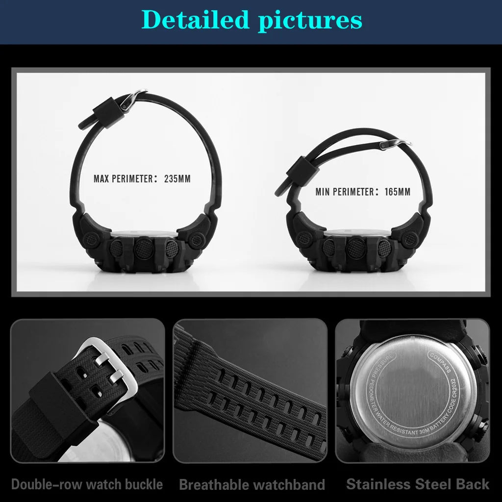 Reloj de pulsera deportivo electrónico de moda para hombre, esfera grande multifuncional impermeable, alarma luminosa, reloj militar para niños y hombres