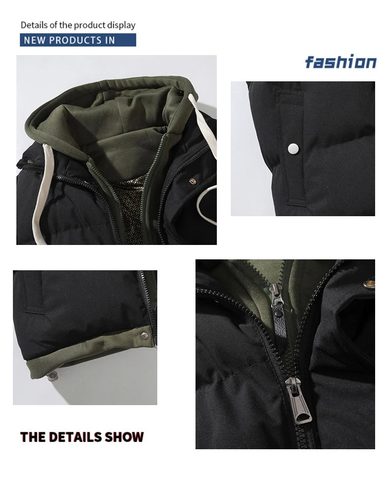 Veste d'hiver à capuche pour hommes, manteau en duvet de coton, gilet épais, gilet chaud, manteau décontracté