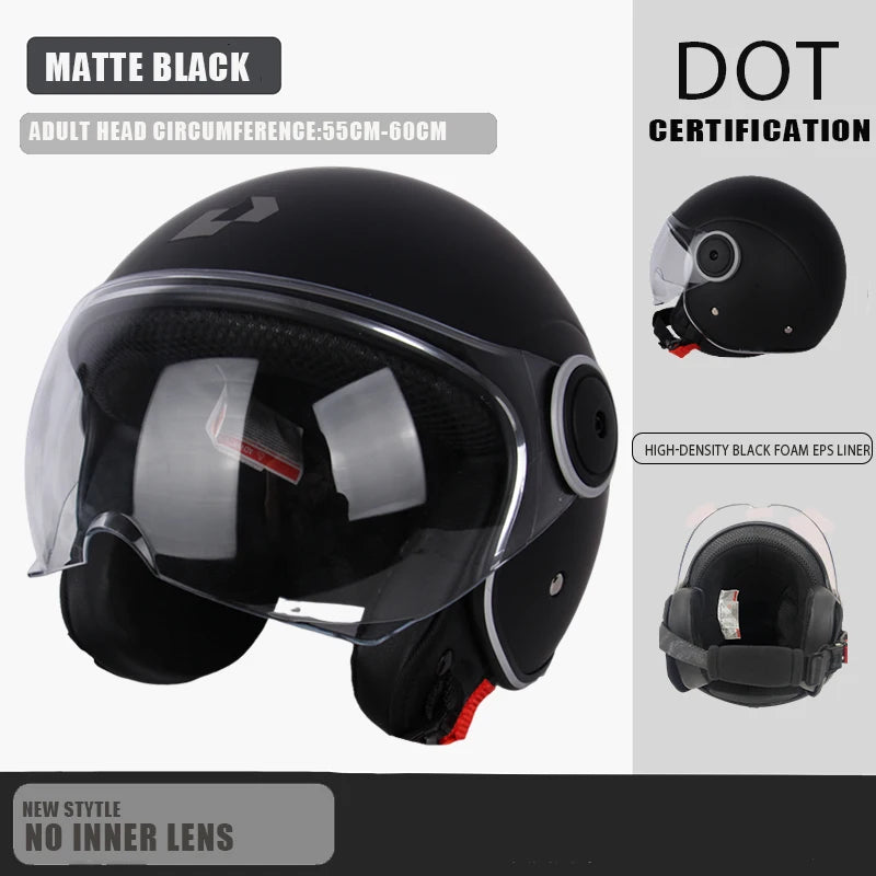DOT - Vintage Open Face Motorcycle Helmet, Retro 3/4, Cruise, for Men and Women