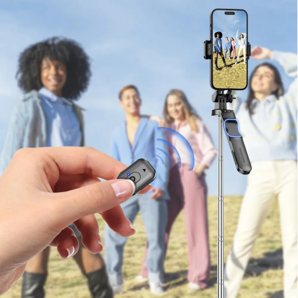 Trépied perche à selfie avec lumière de remplissage — 1708mm, télécommande Bluetooth, rotation 360°, interface 1/4