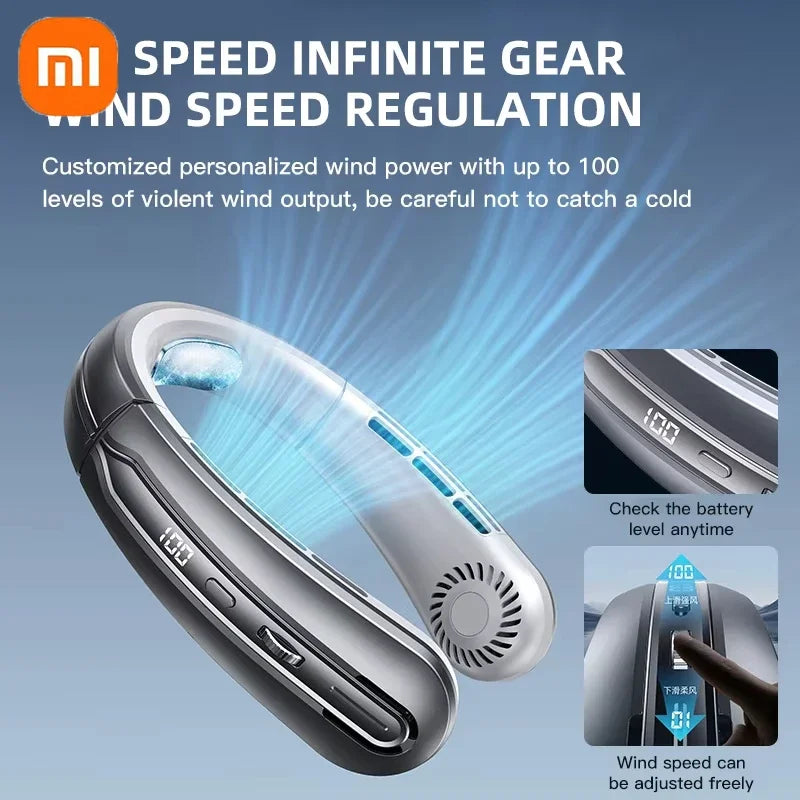 Ventilateur Portable USB Cou 8000 mAh — Sans Pales, Rechargeable, Silencieux, Affichage LED