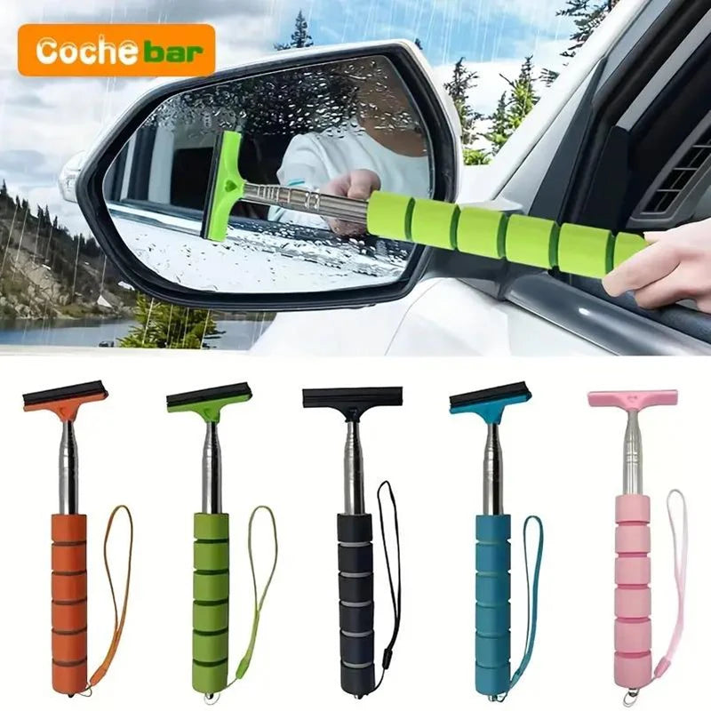 Limpiaparabrisas para espejo retrovisor de coche, mango telescópico, limpiaparabrisas para espejo retrovisor de coche, herramientas de limpieza duraderas de acero inoxidable para ventanas de automóviles, cepillo de limpieza