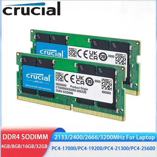 Crucial DDR4 RAM 16GB 32GB 4GB 8GB 3200MHz 2133 2400 2666MHz mémoire d'ordinateur portable SODIMM PC4-25600 21300 19200 17000 pour Intel et AMD