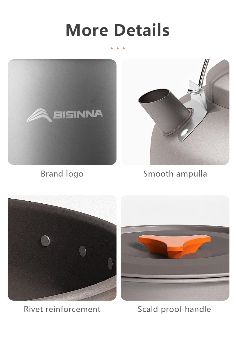 BISINNA – ustensiles de cuisine de Camping en alliage d'aluminium, bouilloire à eau, casserole, ensemble de cuisine pour voyage, randonnée, pique-nique, barbecue