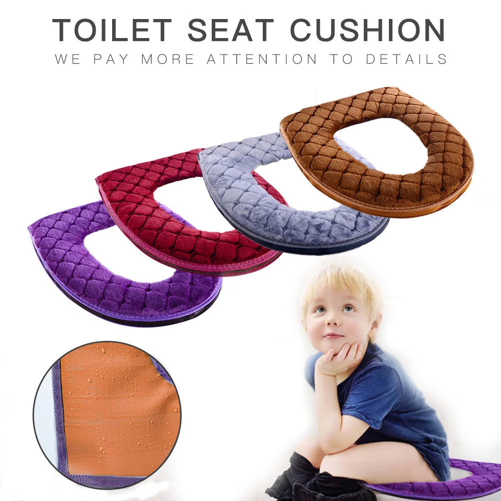 Housse Siège Toilette Peluche Douce Hiver — Lavable Forme O 37x44cm Salle Bain