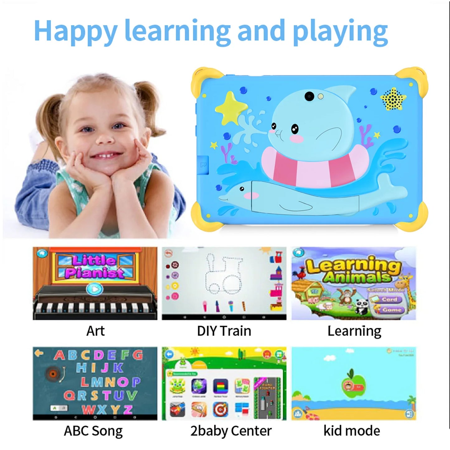 Tableta infantil de 7 pulgadas 5G con diseño de dibujos animados, PC de aprendizaje y educación Android con funda a prueba de niños, tableta de 4000 mAh