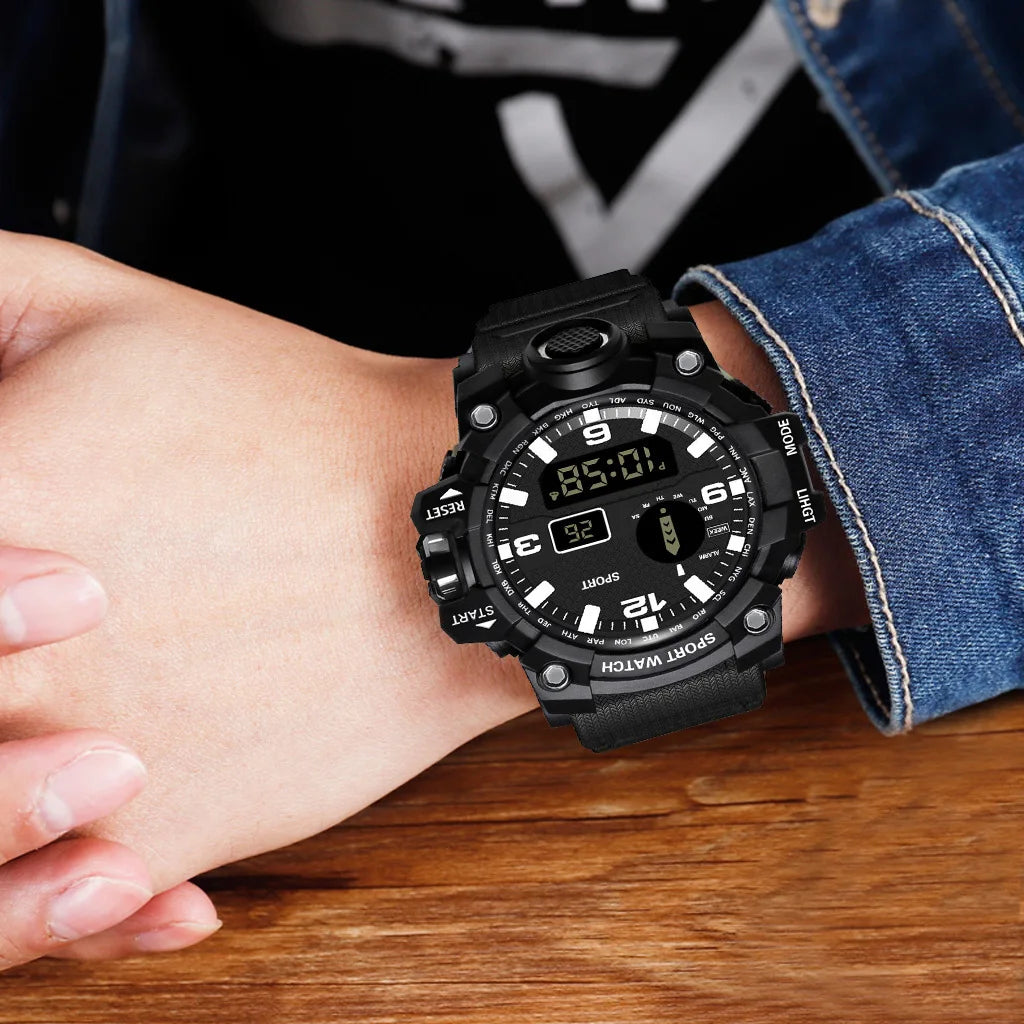 Reloj de pulsera deportivo electrónico de moda para hombre, esfera grande multifuncional impermeable, alarma luminosa, reloj militar para niños y hombres