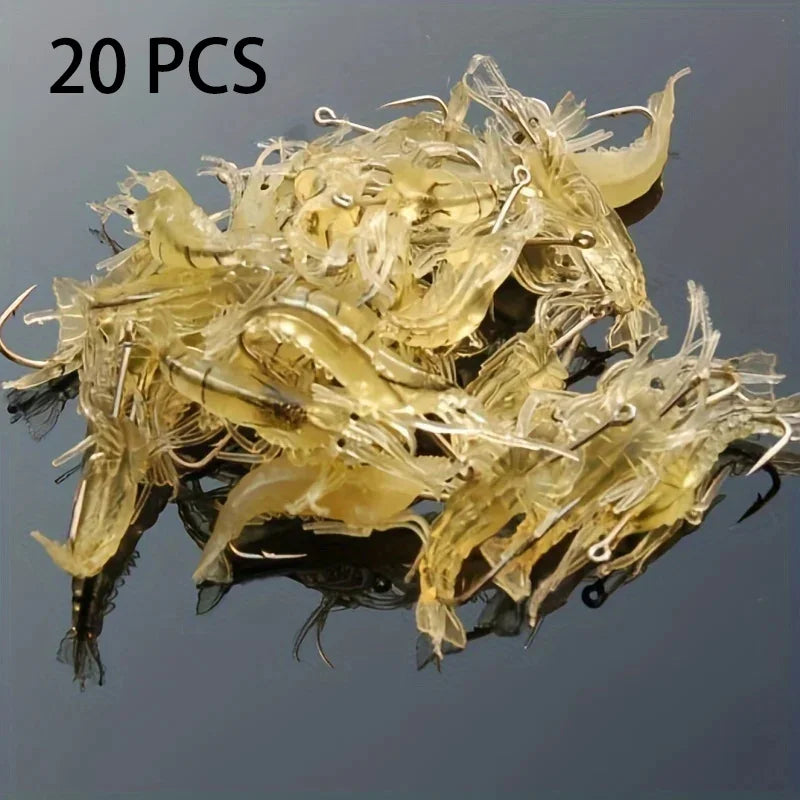 5/10/20 pièces Goture crevette leurres doux crevette leurres de pêche pour eau douce eau salée lumineux crevette appât ensemble avec crochet pointu perle