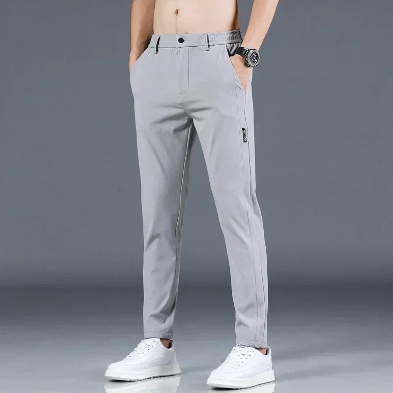 Men's Thin Ice Silk Pants, Stretchy, Casual, Elastic Waist, Smooth, Brand Clothing, 5 Colors, New Summer 2024 Collection