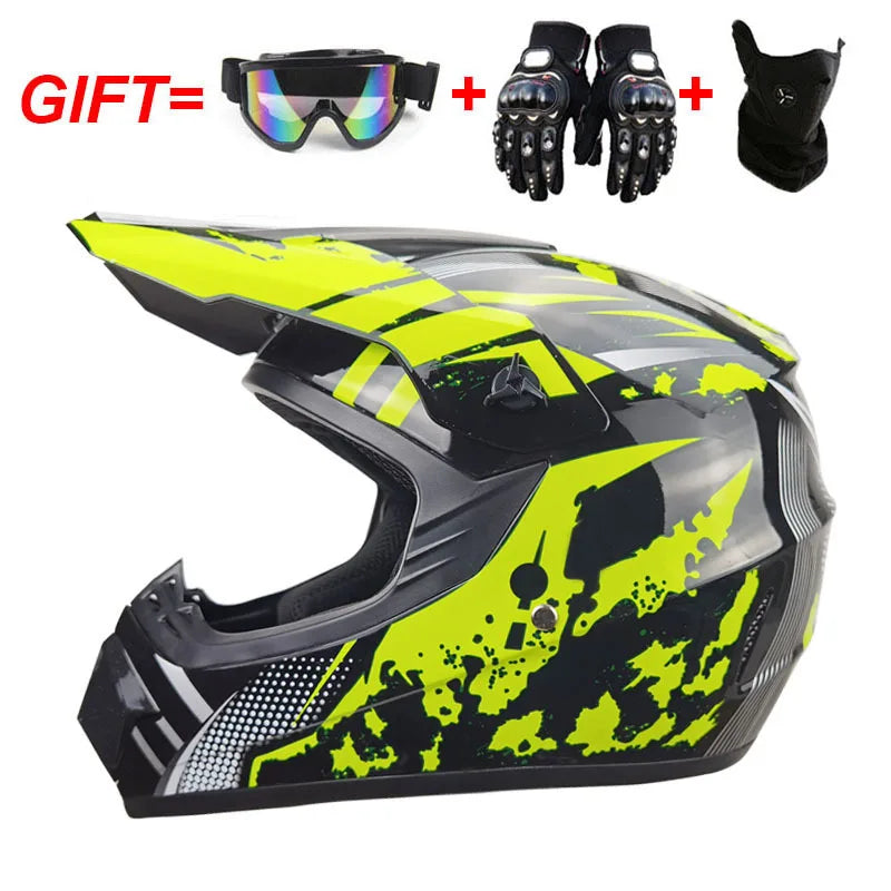 Casco completo de moto para niños, cascos de motocross para niños, gafas de moto todoterreno, guantes de protección para ciclismo