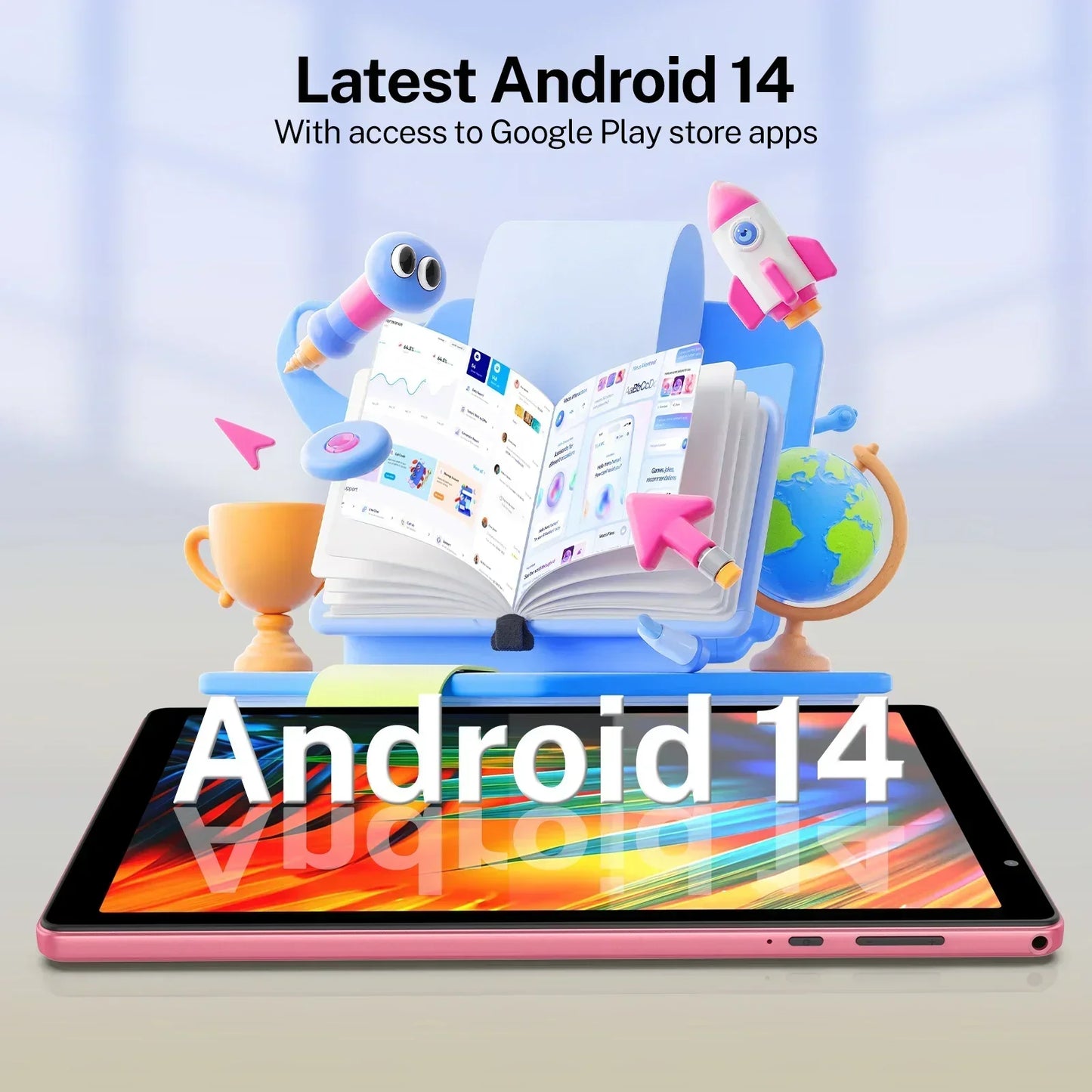 Dernière tablette Android 14, tablette 10 pouces, processeur Quad-core, WiFi 5G, 4 Go de ROM + 32 Go de RAM, résolution 1280 x 800, batterie 6000 mAh