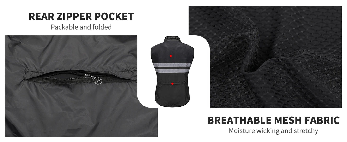 Gilet de cyclisme ultraléger sans manches — résistant à l'eau, coupe-vent, VTT, visibilité nocturne