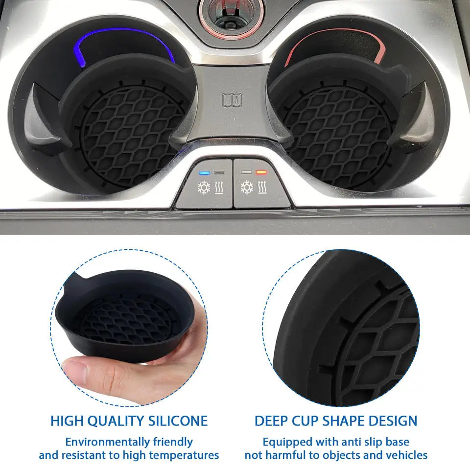 2-piece Black Car Cup Holder, Non-Slip Insert Coasters, Pads, Interior Accessories for Most Cups
