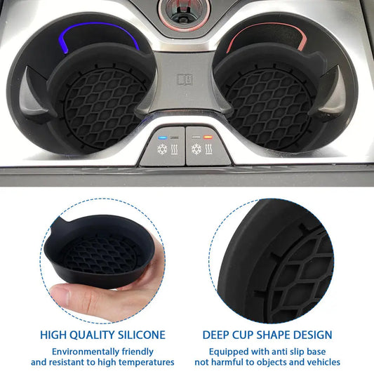 2-piece Black Car Cup Holder, Non-Slip Insert Coasters, Pads, Interior Accessories for Most Cups