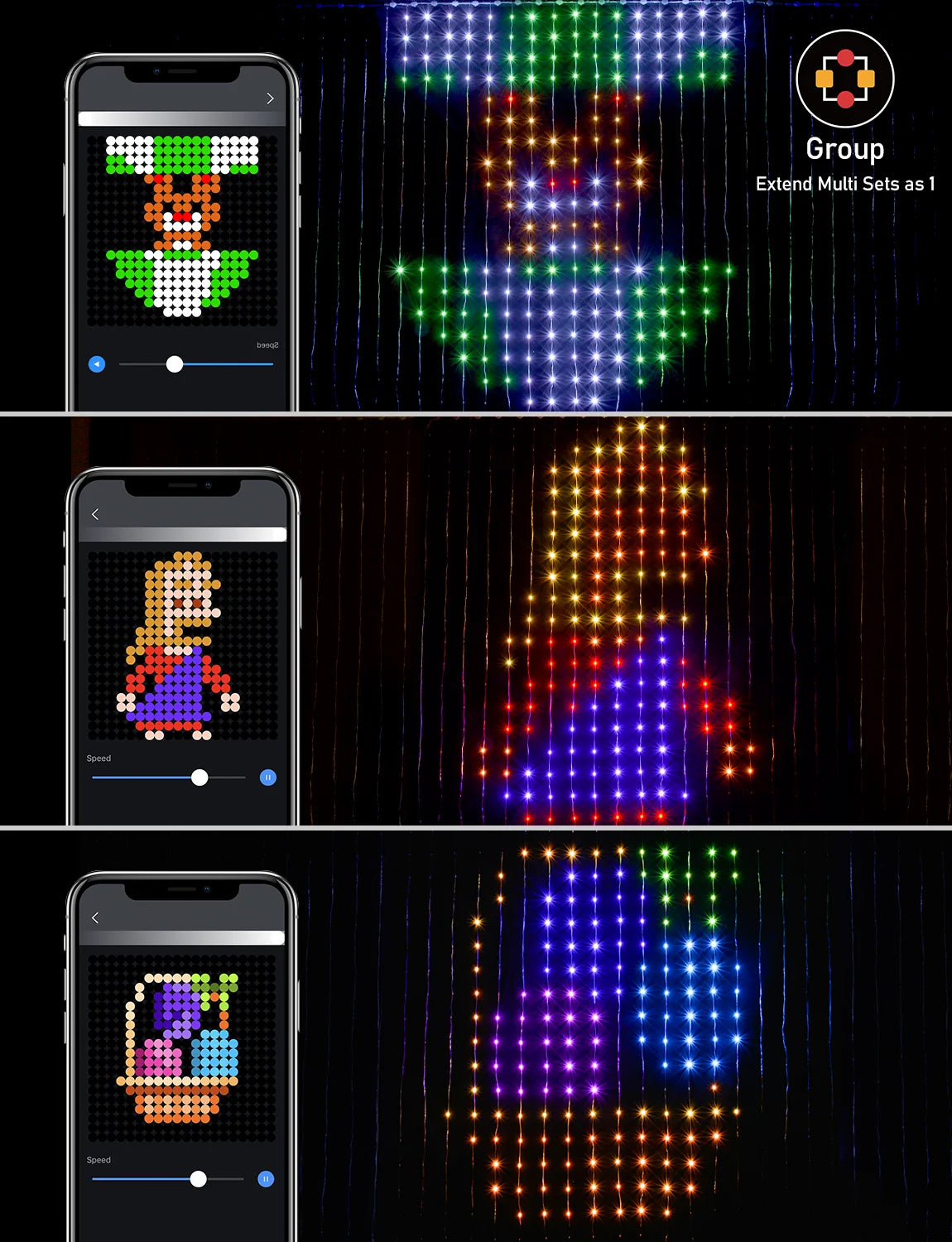 Cortina de luces LED inteligente, guirnalda de Año Nuevo, guirnalda de luces de hadas RGB, pantalla de cambio de música, para ventana, decoración navideña
