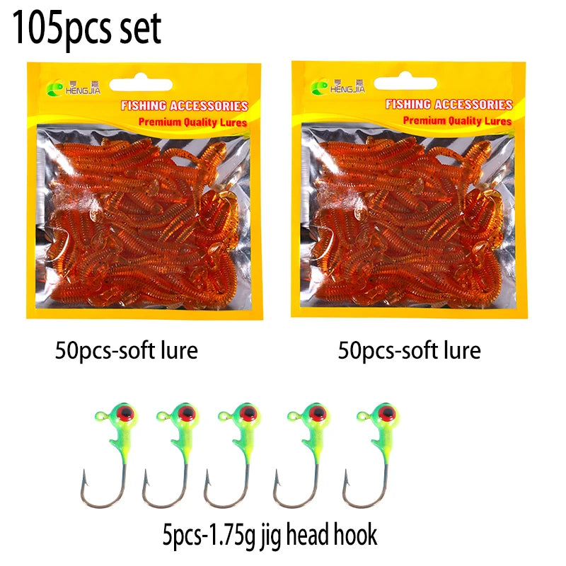 Hengjia 10-50pcs/lot 4.5CM Small Soft Silicone T-Tail Worm Swimbait Lure Fishing Tackle for Carp Black-bass Pike