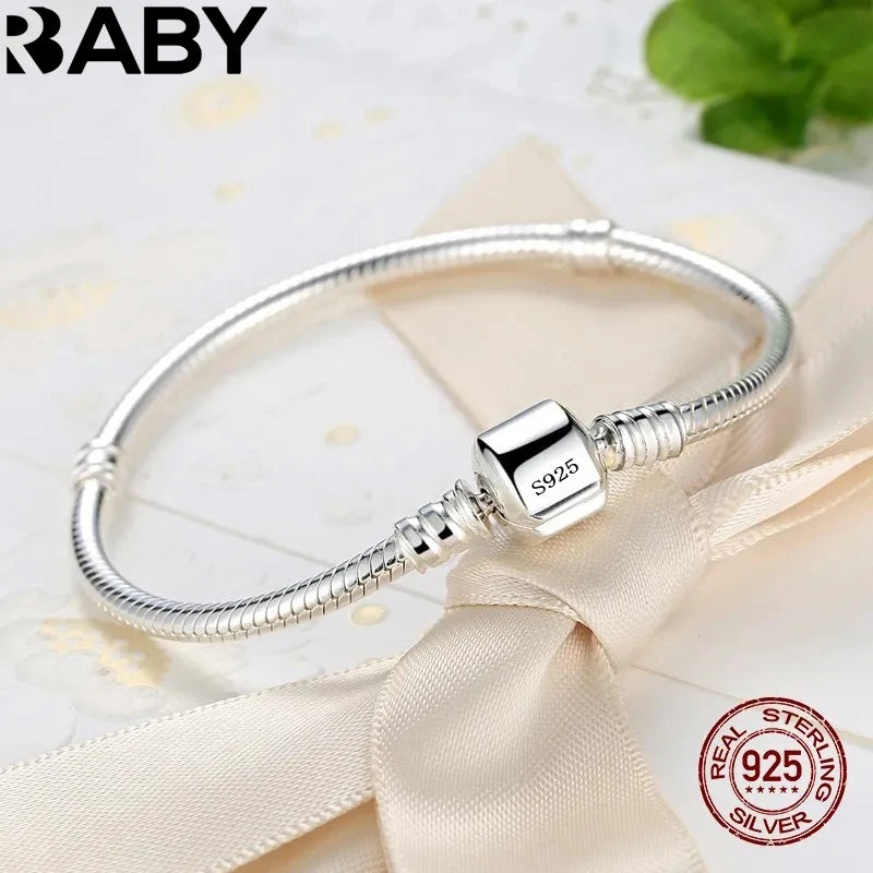Joyas finas originales hechas a mano, Pulsera de abalorios de plata de ley 925, suave y lisa, de hueso de serpiente, para mujeres