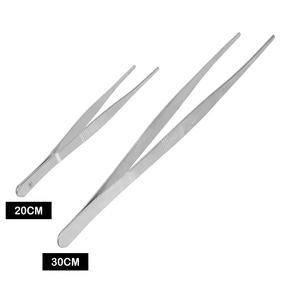 Pince à épiler droite en acier inoxydable, 20CM/30CM, pour la maison, le jardin, la cuisine, le Barbecue, longue pince aliments