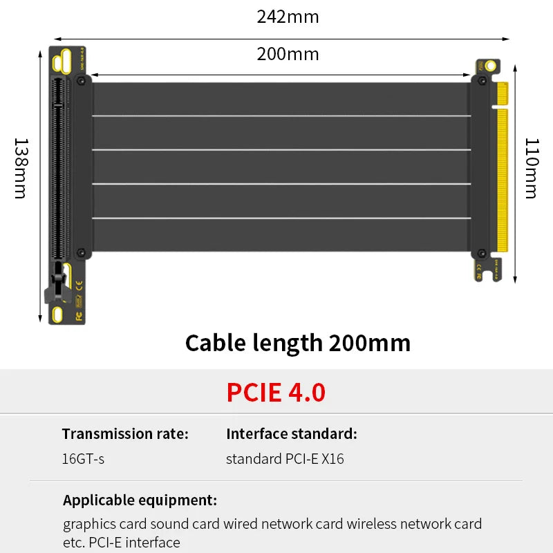 Teucer support de montage GPU Vertical support de carte graphique PC PCI-E 3.0/4.0x16 Anti-interférence Flexible 90 °   Câble d'extension