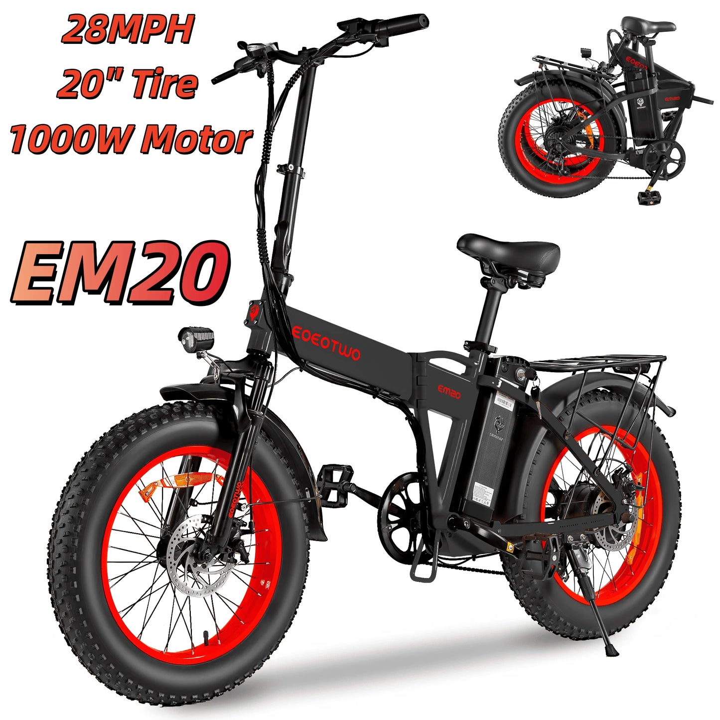 EOEOTWO E01 Adult Electric Bicycle, 1500W Peak Power Motor, 26 Inch Fat Tires, 34MPH Max Speed, 60 Miles Range, UL2849 Certified, Mountain Bike