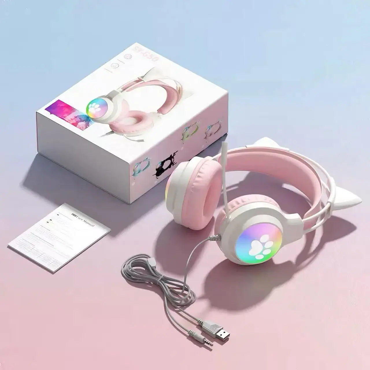 Casque gaming oreilles de chat filaire — suppression du bruit, éclairage LED, son surround FPS, micro (v2)