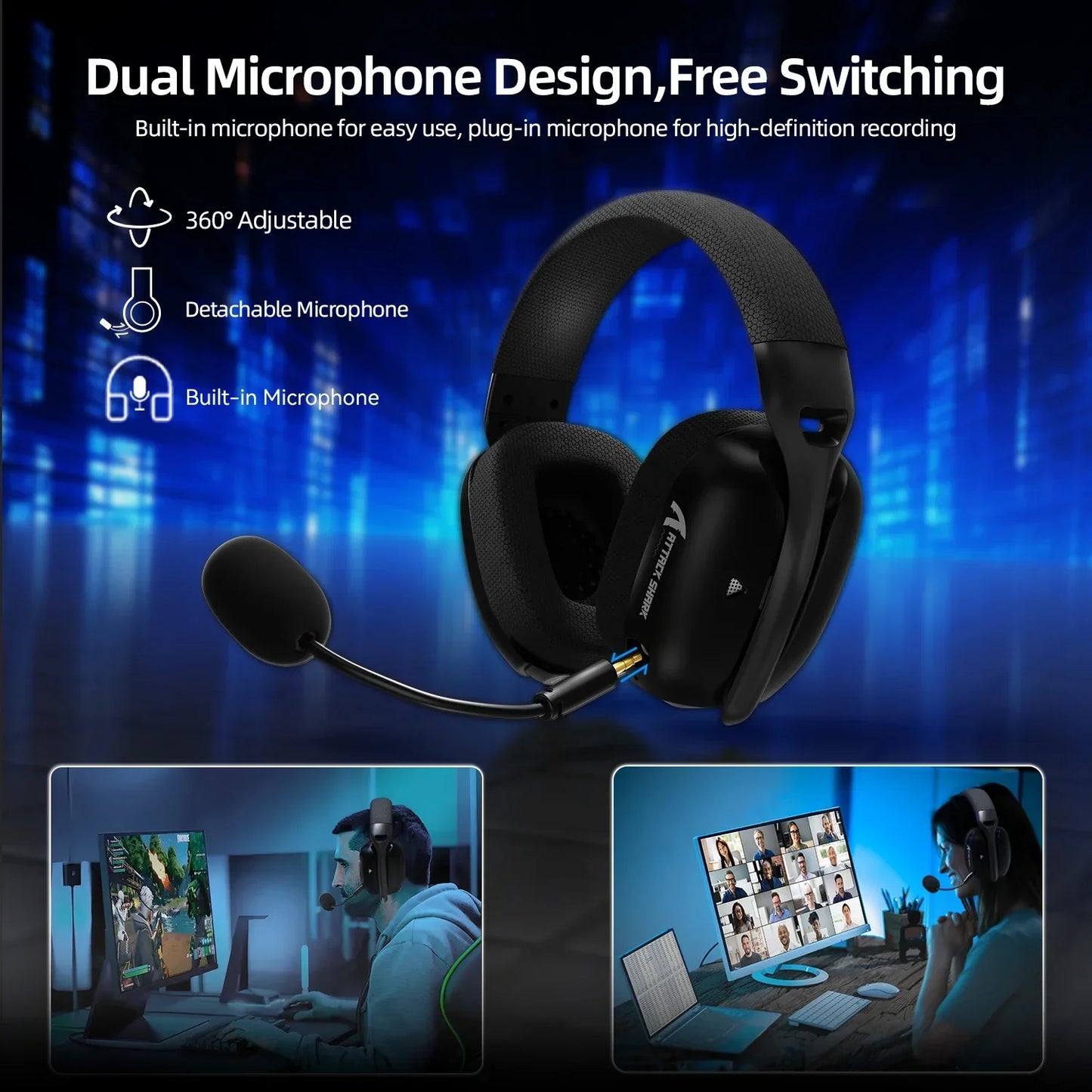 Casque gaming sans fil 2.4G/BT/filaire ultra-léger — pilotes 40mm, faible latence, PC et consoles