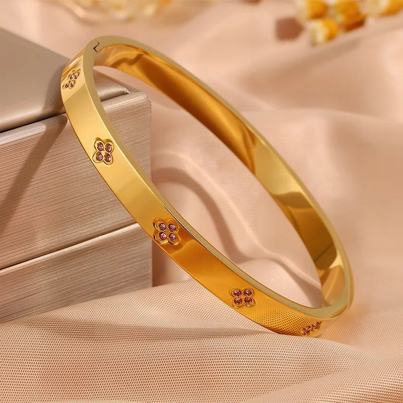 ZAKOL 5/1 Pcs Set Stainless Steel Bracelet with Sparkling Zirconia Inlaid for Women Stackable Bracelets Fashion Non-Fading Jewelry Gift