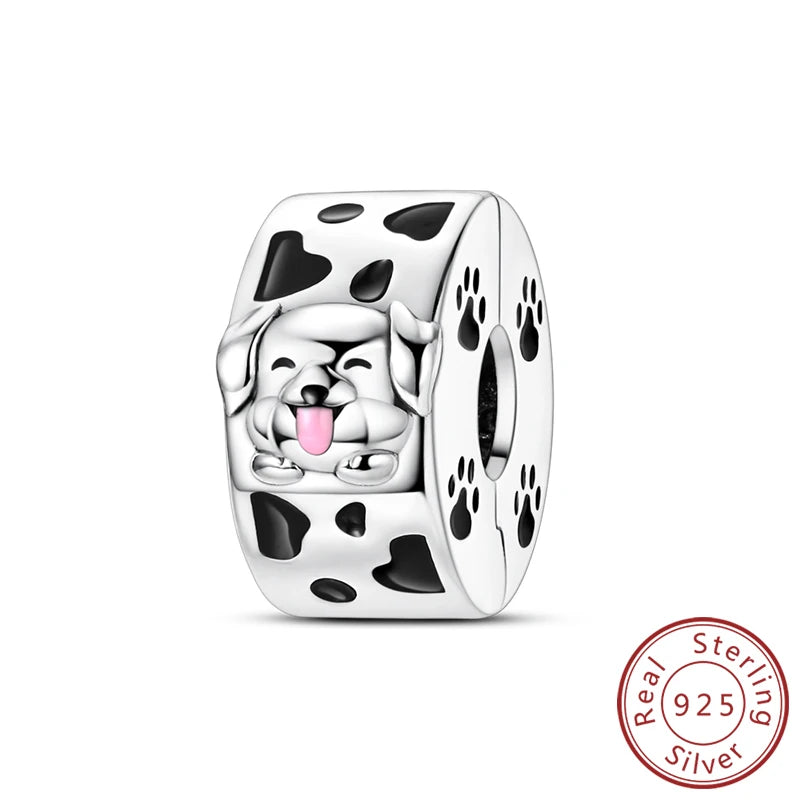 Abalorios de plata de ley 925 con huellas de perro, gato, corazón, animales, abalorios que se ajustan a pulseras, collares, colgantes, joyas para mujer, para hacer tú mismo