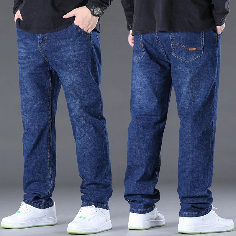 Pantalón de jean para hombre talla grande 50, tela de mezclilla de alta elasticidad, pantalones de talla grande para 45-150 kg, vaqueros de hombre, pierna ancha, pantalón de jean para hombre