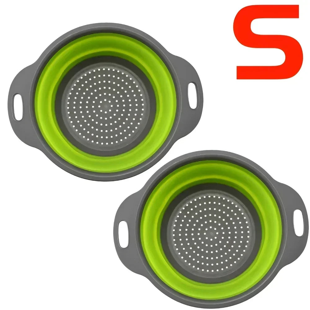 2pcs Silicone Collapsible Strainer Basket, Foldable Colander for Fruit Vegetable, Kitchen Strainer for Food Pasta Kitchen Tools Drainage Device