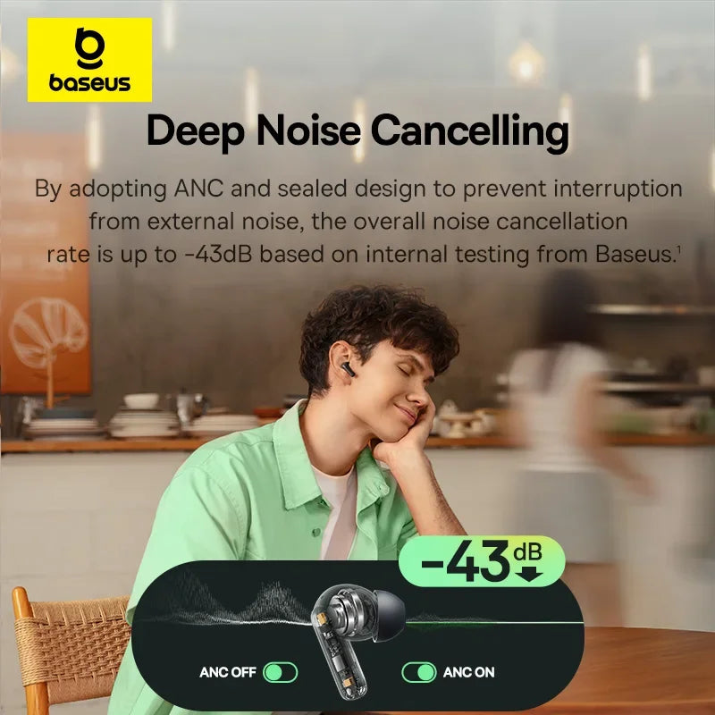 Écouteurs ANC -43dB Bluetooth 6.0 — suppression de bruit, 4 micros ENC, intra-auriculaires sans fil
