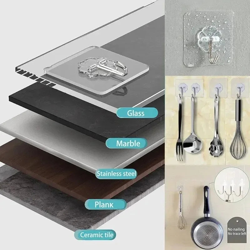 Gancho autoadhesivo de PVC, 20/10 unidades, de acero inoxidable, transparente, soporte de pared multiusos, soporte de puerta, organizador de almacenamiento de cocina, hogar