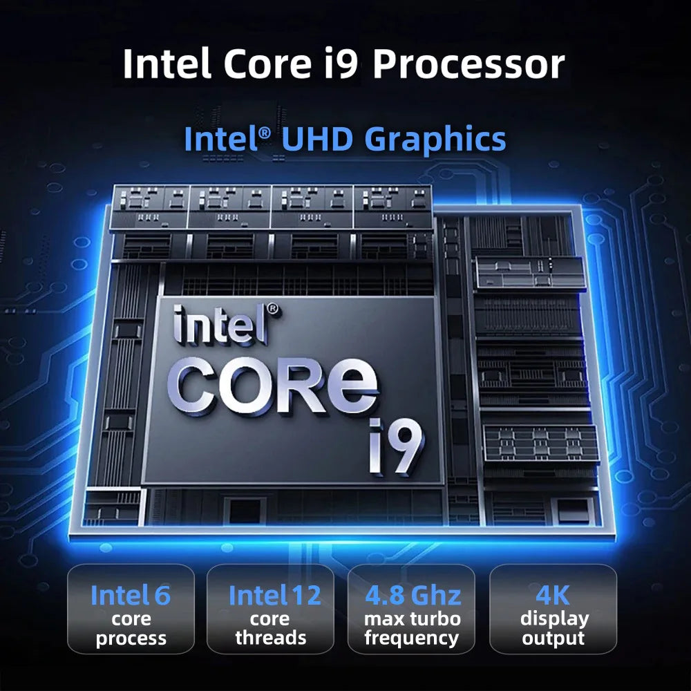 Mini PC Intel Core i9-10980HK / N150 Windows 11 — 16/32 Go RAM, SSD 256Goà 2To, WiFi 6, 4K